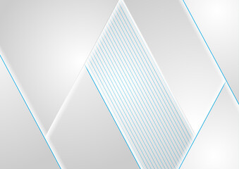 Grey corporate abstract tech background with blue lines. Vector design