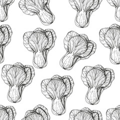 Bok choy seamless pattern. Hand drawn background. Vector illustration. Hand drawing sketch illustration. Bok choy vegetable hand drawn backdrop.