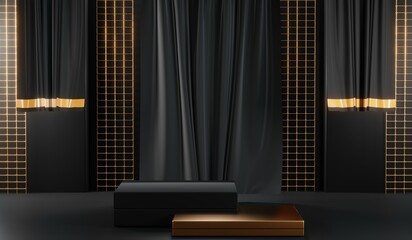 3D rendering of blank product background for cream cosmetics Modern black podium background