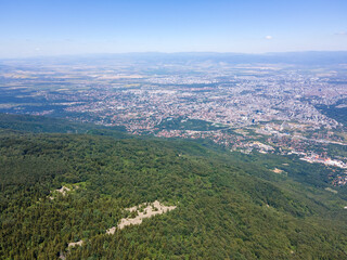 Fototapeta na wymiar Aerial view of Vitosha Mountain near Kamen Del Peak, Bulgaria