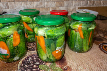Pickled cucumbers in jars