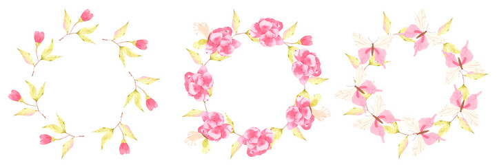 Little Bunny Ballerinas Floral Wreaths - Watercolor pink frames with dancer bunny, pink magic unicorn, pink roses, clouds for little princess girl nursery baby shower invitation, birthday card