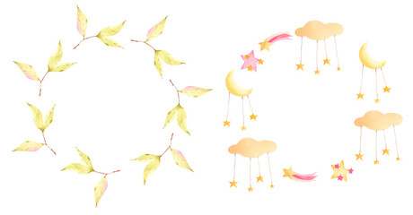 Little Bunny Ballerinas Floral Wreaths - Watercolor pink frames with dancer bunny, pink magic unicorn, pink roses, clouds for little princess girl nursery baby shower invitation, birthday card