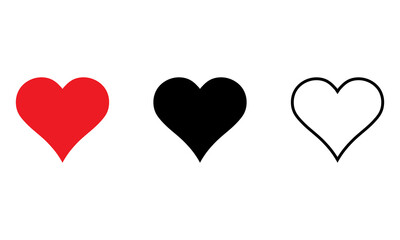 Red, black and outline heart icon, love icon.