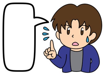 シンプルな丸吹き出しと人差し指を立てる男性　その3