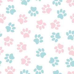 Fototapeta na wymiar Seamless pet paw pattern. Cat or dog footprint on white background. Vector illustration. It can be used for wallpapers, wrapping, cards, patterns for clothes and other.