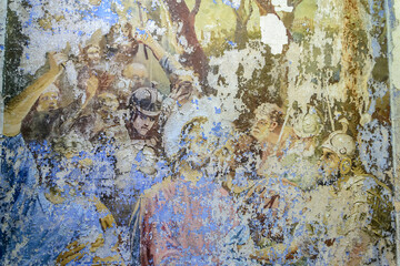 frescoes on the walls of an abandoned temple, Jesus Christ