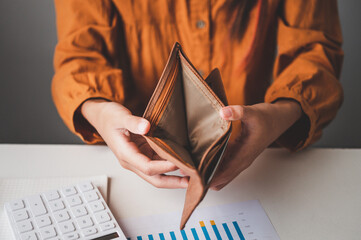 Empty money in wallet, concept money deficit, money is not enough , Unemployment, poverty.