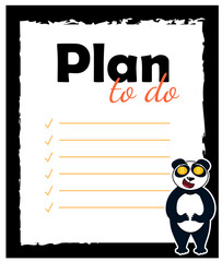 Notes. Notifications. To-do list. Panda. Vector stock illustration. Cartoon. Plan
