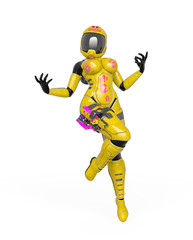 coolest astronaut girl is doing a pin up pose in white background