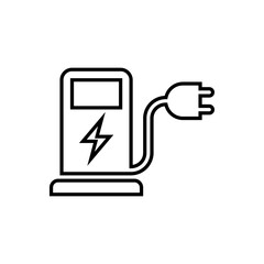 Electric vehicle charging station outline signage and symbol or icon.