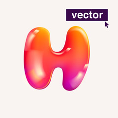 Letter H logo realistic 3D design in cartoon balloon style. Vector illustration.