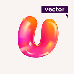 Letter U logo realistic 3D design in cartoon balloon style. Vector illustration.