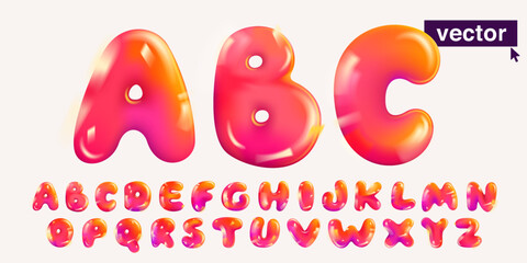 Realistic 3D design alphabet in cartoon balloon style. Vector illustration.