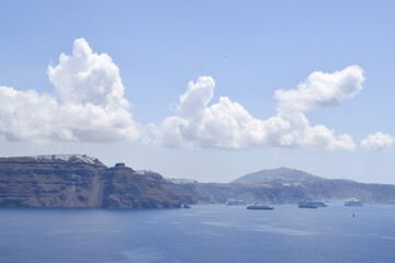 Panoramic view of Santorini, Greece.