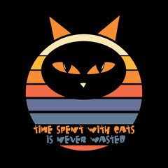 Time spent with cats is never wasted, typography motivational quotes design, printing for t-shirt, banner, poster, vector