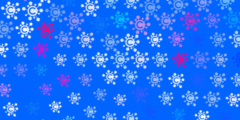 Light Blue, Red vector background with covid-19 symbols.
