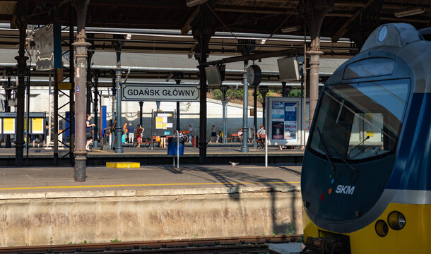 Gdansk, Poland - August 15, 2022: A picture of a platform of the Gdansk Main Train Station.