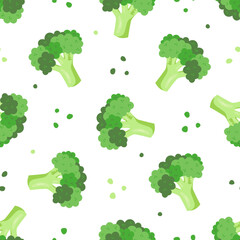 Seamless pattern with broccoli. Vegetables and healthy food theme background. Vegetarian wallpaper. 