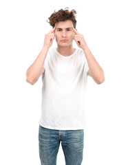 Fototapeta premium Young guy with a gesture of concentration