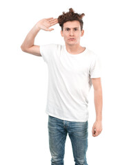 Fototapeta premium Young guy doing an angry gesture