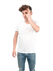 Concentrated young guy with a gesture of observe