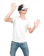 Young guy using a virtual glasses
