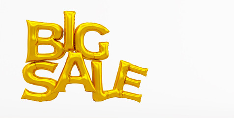 3D render of gold text big sale isolated on white on white background