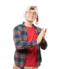 Young man at Christmas doing gestures