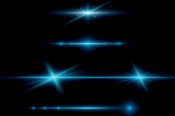 Blue horizontal highlights. Laser beams, horizontal beams of light