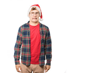 Young man at Christmas doing gestures