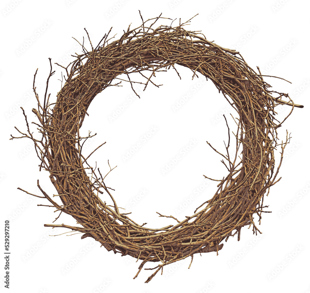 Poster vector wreath of tree branches in retro style. vector decorative illustration. round frame made of w