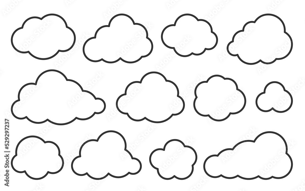 Poster cloud thin line icons set. outline vector sign. linear symbol of weather or database, network, inter