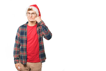 Young man at Christmas doing gestures