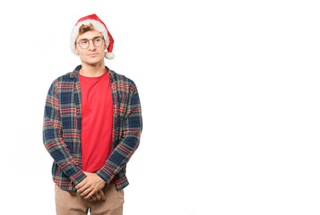 Young man at Christmas doing gestures