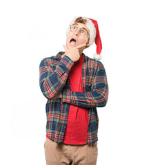 Young man at Christmas doing gestures