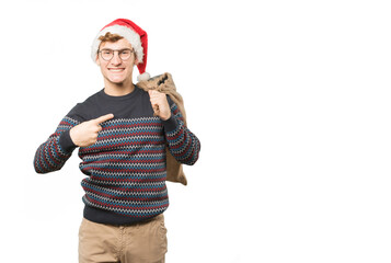 Young man at Christmas doing gestures