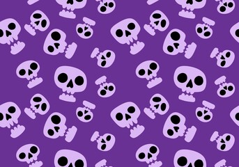 Fototapeta premium Cartoon doodle seamless Halloween skulls pattern for wrapping paper and clothes print and kids accessories