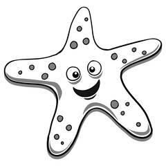 Starfish black and white. PNG illustration with transparent background