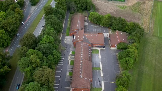 Aerial fly over former police station in Leeds