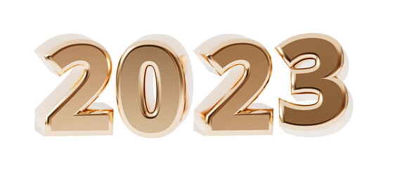 Golden 2023 numbers on transparent background, 3d render