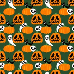 Halloween seamless pumpkins and black cat pattern for fabrics and wrapping paper and clothes print