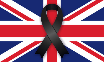 Flag of the United Kingdom with black mourning ribbon