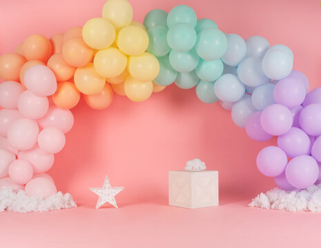 Fondo Rosa Con Globos De Colores