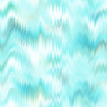 Washed teal blurry wavy ikat seamless pattern. Aquarelle effect boho fashion fabric for coastal nautical stripe wallpaper background. Stripe with blurry gradient tileable swatch.