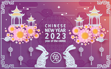 Happy chinese new year 2023 year of the rabbit zodiac with on color Background.

