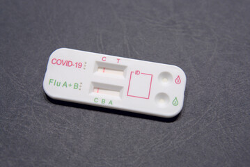 Unboxed dual combined home self test for coronavirus and flu A B virus.