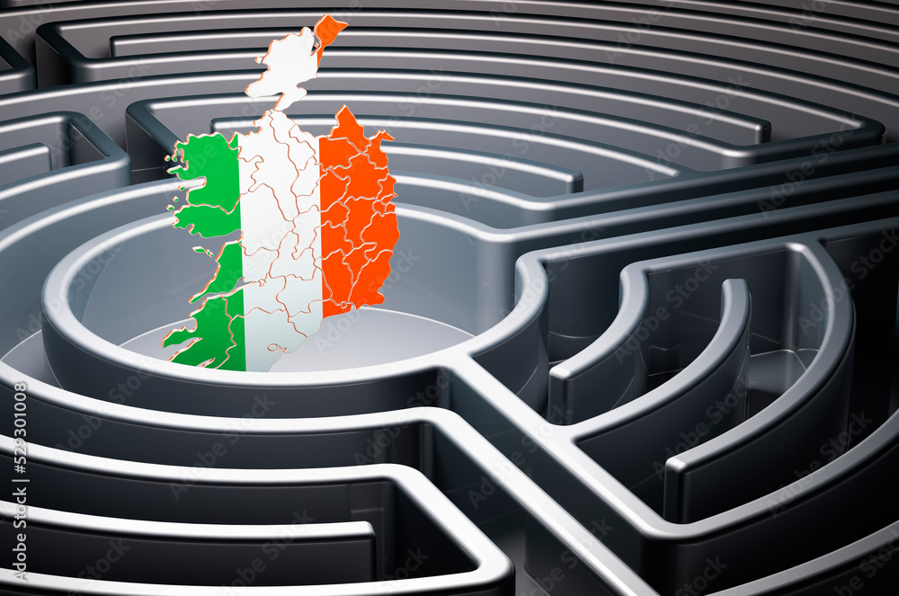 Poster irish map inside labyrinth, 3d rendering