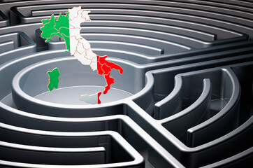 Italian map inside labyrinth, 3D rendering