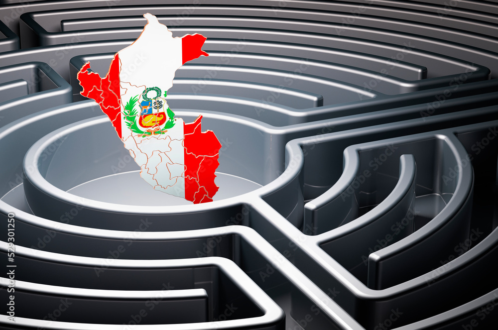 Poster peruvian map inside labyrinth, 3d rendering